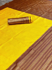 Yellow Self Design Zari Weaving Pure Jacquard Silk Saree
