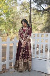 Vichitra Shimmer Kurta Set with Embroidered Dupatta