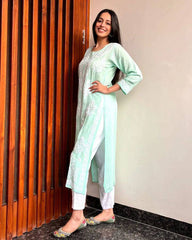 WOMEN CHIKAN EMBROIDERY Kurti_Pent Pair Design (Pista) 58