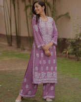 Chikankari Exclusive Kurti_Pent Pair Design(Strong P 02urple)