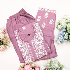 Chikankari Exclusive Kurti_Pent Pair Design(Strong P 02urple)