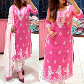 Exclusive Chikankari Kurti_Pant Set With Dupatta (Pink)09