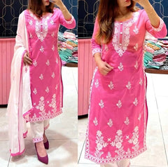Exclusive Chikankari Kurti_Pant Set With Dupatta (Pink)09