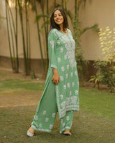 New Chikankari Exclusive Kurti_Pent Pair Design(Pista) 29