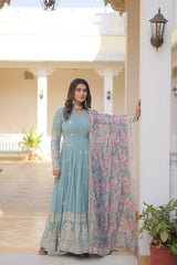 Embroidered Faux Georgette Gown with Dupatta | Secret Pleasure