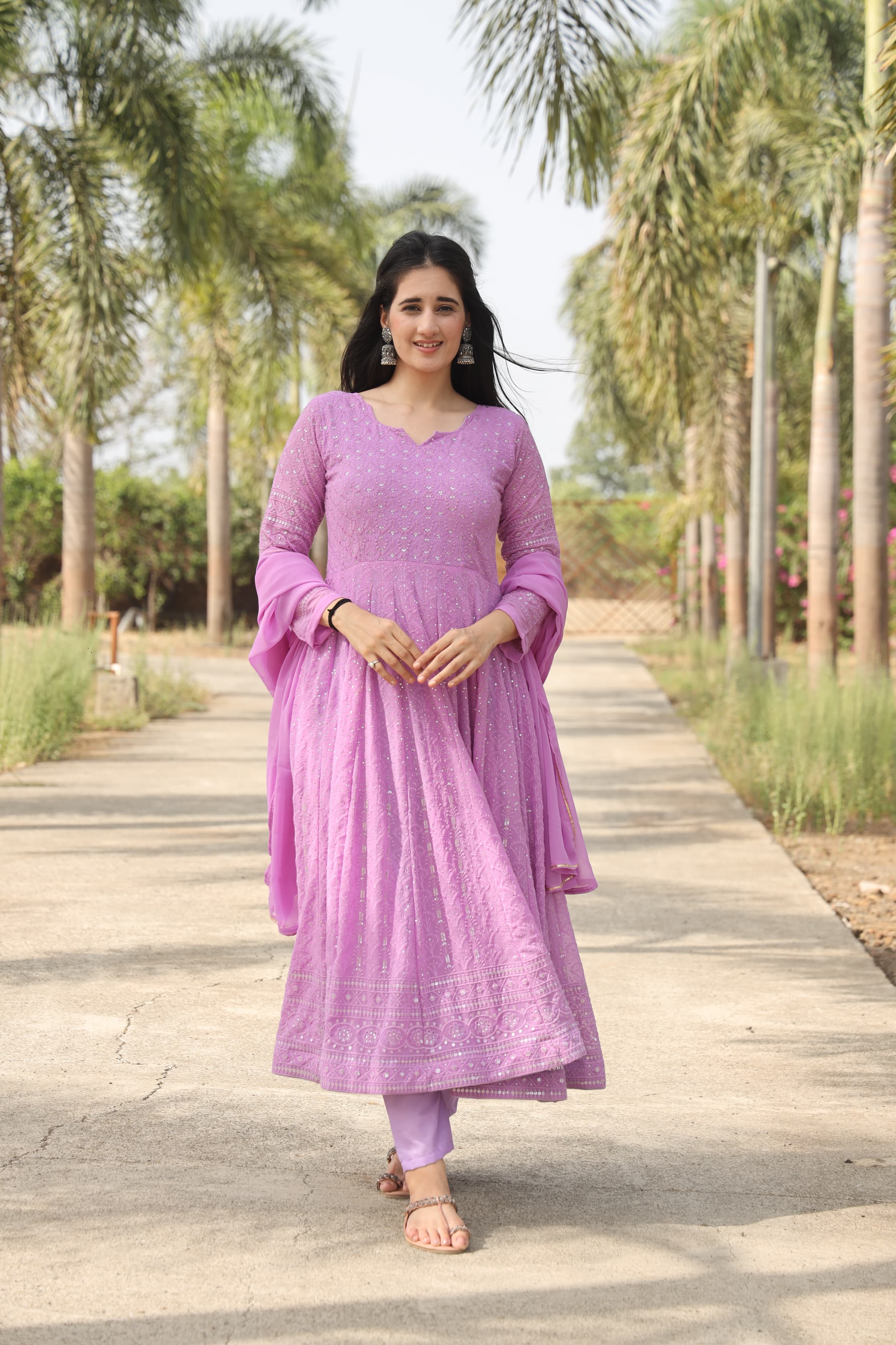 Georgette Embroidered Kurta Set with Micro Cotton Pants & Dupatta