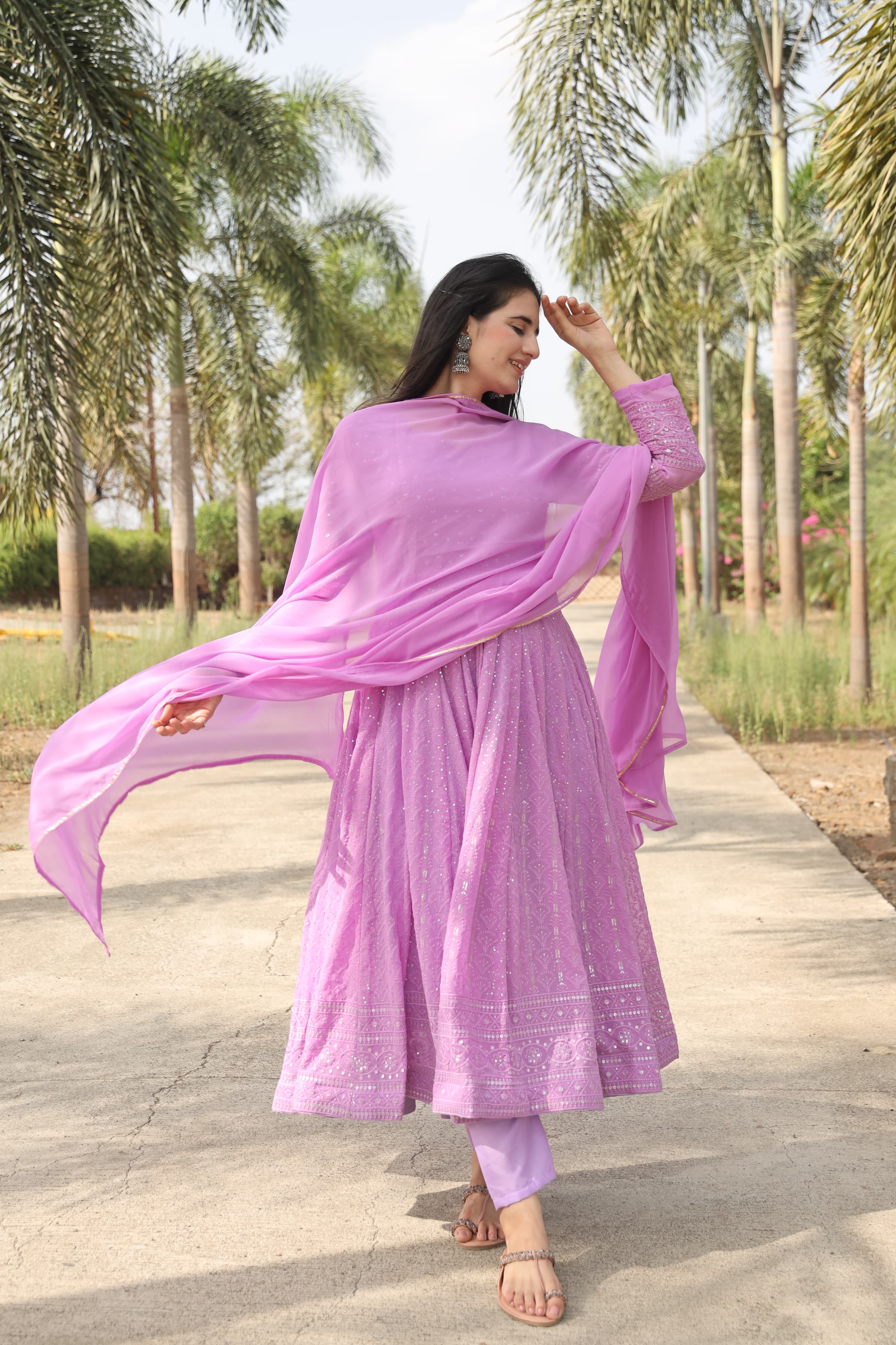 Georgette Embroidered Kurta Set with Micro Cotton Pants & Dupatta