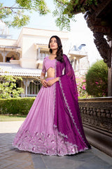 Elegant Silver Glossy Lehenga Set with Sequins, Thread Embroidery & Hotfix Detailing – Stitched Lehenga with Drawstring Closure