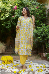 "Marigold" Yellow Hand Block Printed Cotton kurta