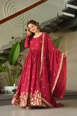 Elegant Chinnon Embroidered Gown with Dupatta - Perfect Party Wear