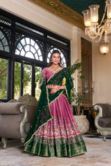 Elegant Kanchipuram Lehenga Set with Zari Weaving and Embroidered Georgette Dupatta