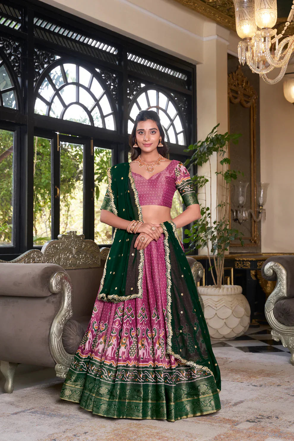 Elegant Kanchipuram Lehenga Set with Zari Weaving and Embroidered Georgette Dupatta
