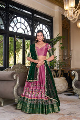 Elegant Kanchipuram Lehenga Set with Zari Weaving and Embroidered Georgette Dupatta