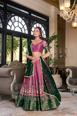 Elegant Kanchipuram Lehenga Set with Zari Weaving and Embroidered Georgette Dupatta