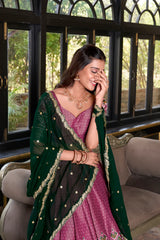 Elegant Kanchipuram Lehenga Set with Zari Weaving and Embroidered Georgette Dupatta