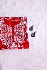 Safaa Red Long Modal Kurta