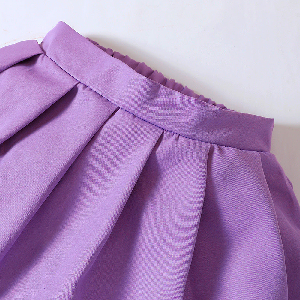 Purple Pleated Skirt and Sweatshirt Set – Stylish Cotton Blend Outfit for Girls