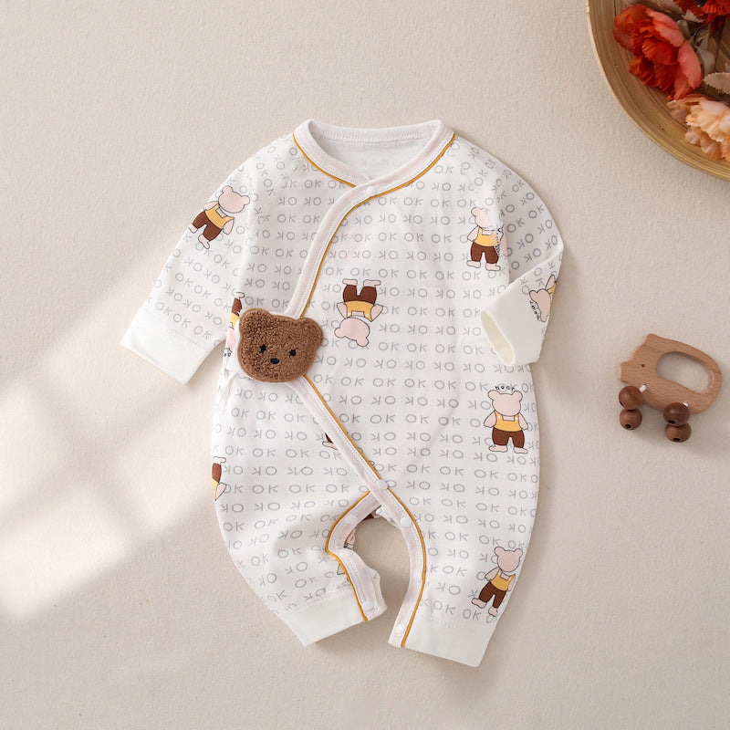 Newborn Side Closure Bear Romper – Soft Cotton Baby Boys and Girls Outfit