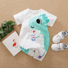 Blue and Yellow Dino Baby Romper – Soft Cotton for Boys and Girls