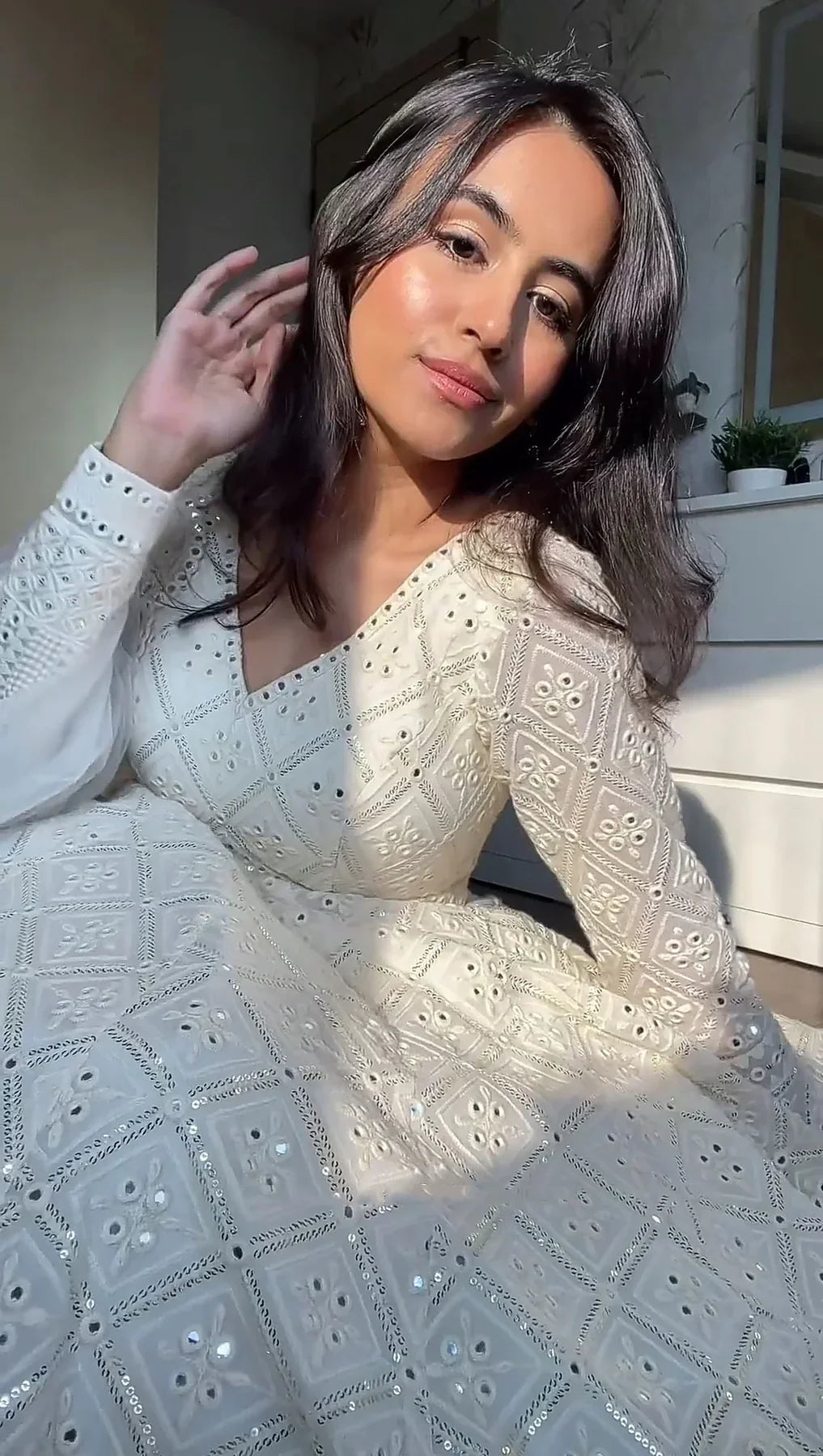 White Embroidered Anarkali Suit Set