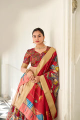 Dola Silk Kalamkari Print Lehenga Set with Zari Weaving Border – Elegant Ethnic Wear for Women