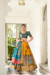 Dola Silk Lehenga Set with Kalamkari Print and Weaving Border