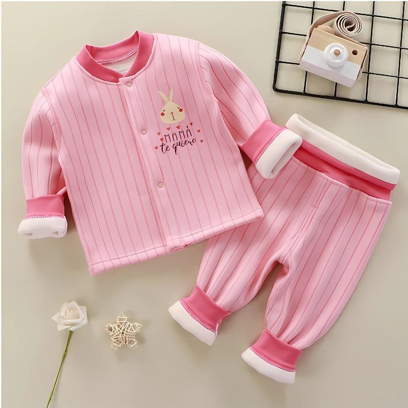 Pink Bunny Baby Girls Fleece Co-ord Set – Cozy Cotton Blend Winter Outfit for Toddlers