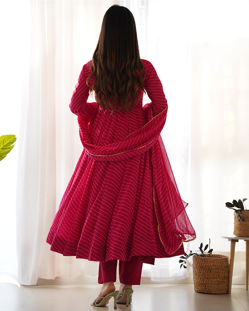 Sky Blue Laheriya Print Faux Georgette Anarkali Suit with Micro Cotton Inner & Printed Dupatta