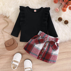 Red Plaid Skirt and Top Outfit – Stylish Cotton Two-Piece Set for Girls