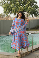 Elegant Georgette Kurta Set with Micro Cotton Pants & Dupatta