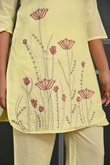 Yellow Floral Embroidered Co-Ord Set – Top & Bottom
