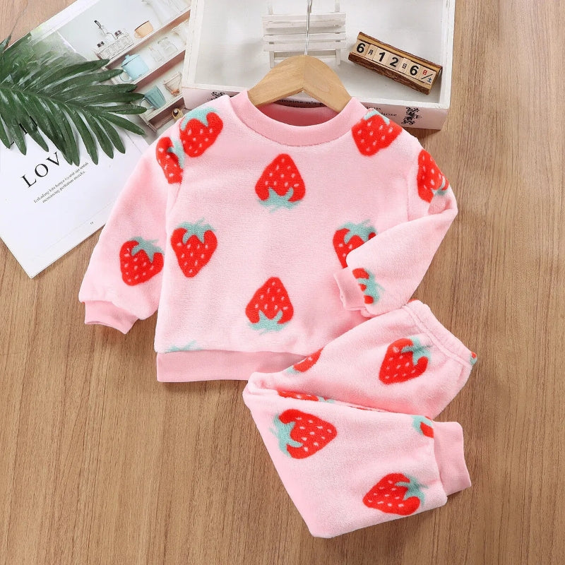 Berry Pink Girls Plush Co-ord Set – Warm Cotton Blend Two-Piece Outfit