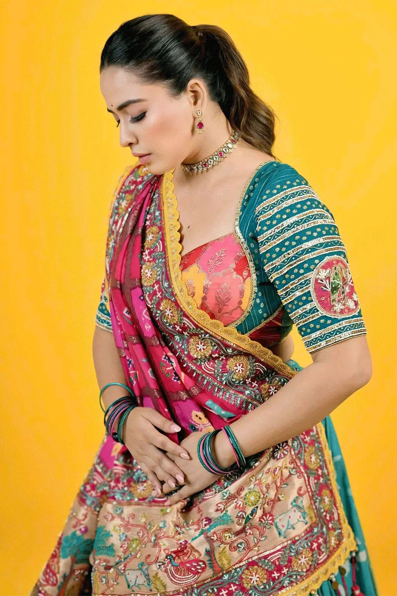 Gujarati Style Real Mirror Work Chaniya Choli For Garba