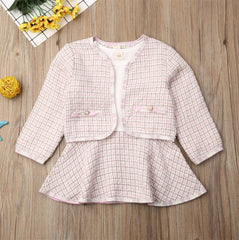 Pink Fall Plaid Girls Dress with Jacket – Cozy Cotton Knit Outfit