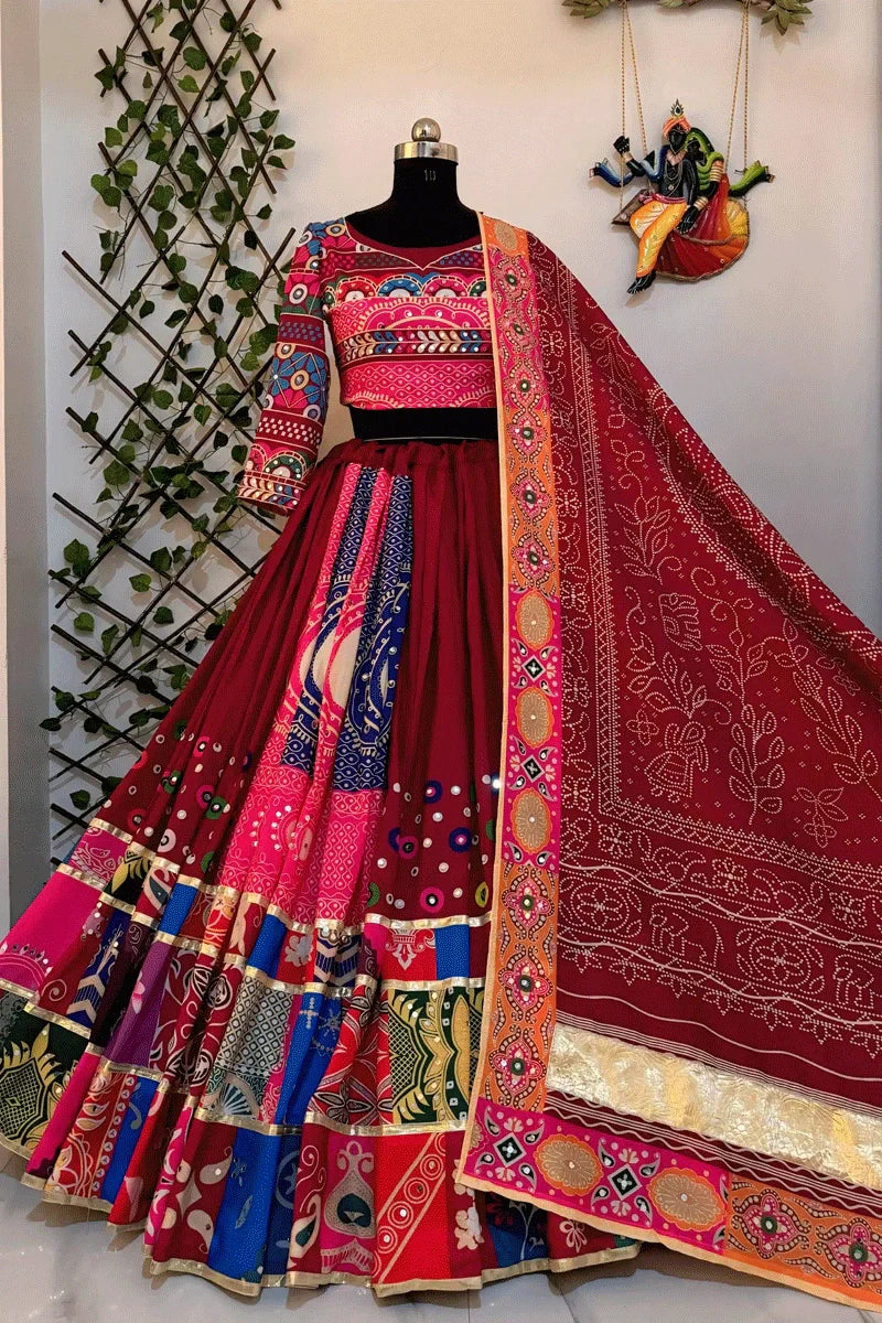 Multicolor Real Mirror Work Chaniya Choli For Dandiya Night