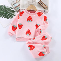 Berry Pink Girls Plush Co-ord Set – Warm Cotton Blend Two-Piece Outfit
