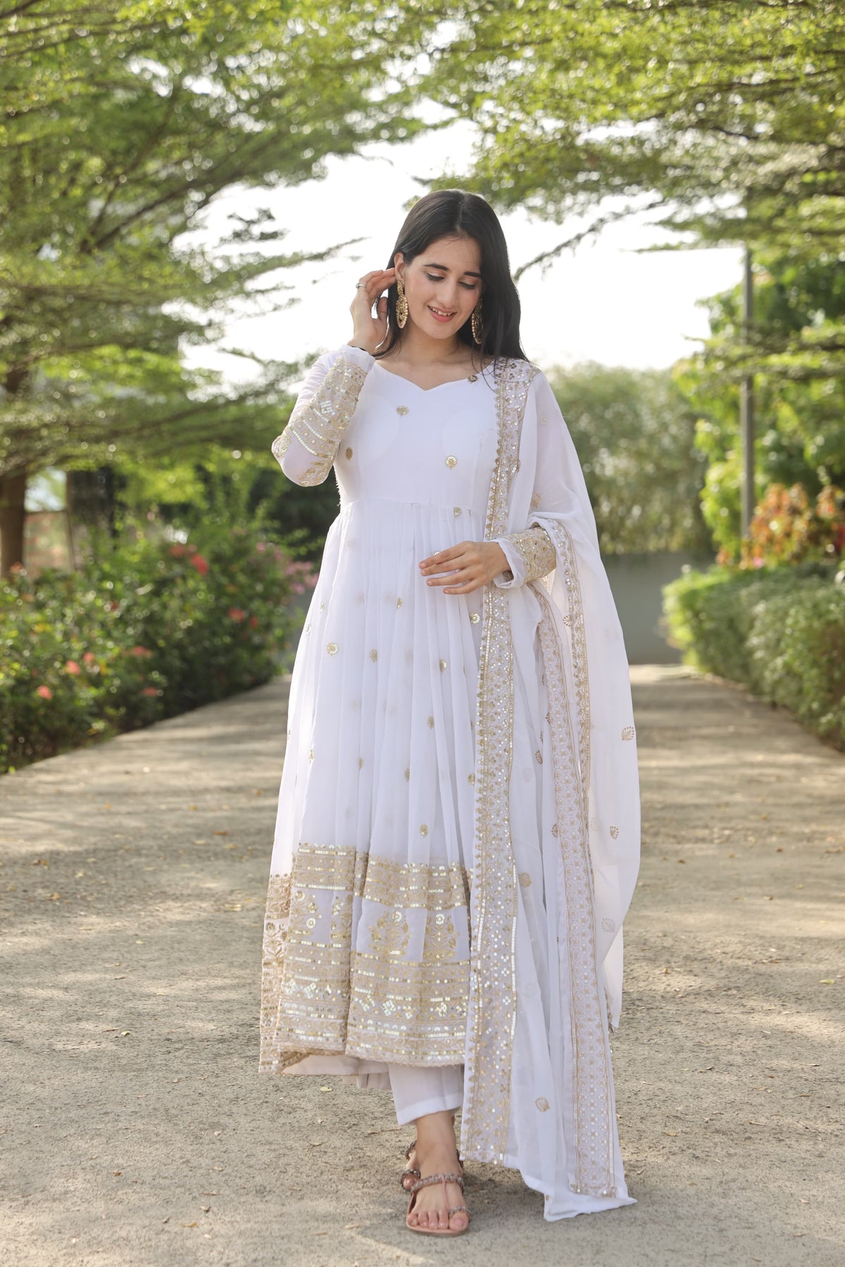Georgette Kurta with Multi Embroidery, Micro Cotton Pants & Embroidered Georgette Dupatta
