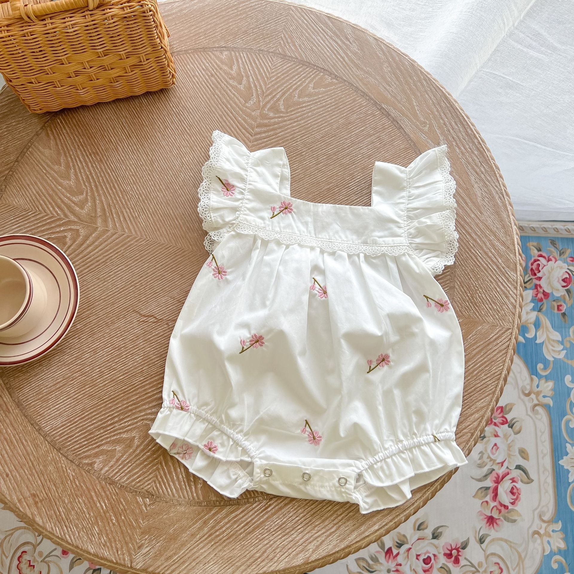 White Lace Baby Girl Romper – Soft Cotton Infant Outfit for Comfort and Style