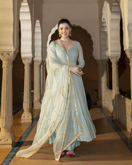 Powder Blue Georgette Suit Set with Gotapatti Work