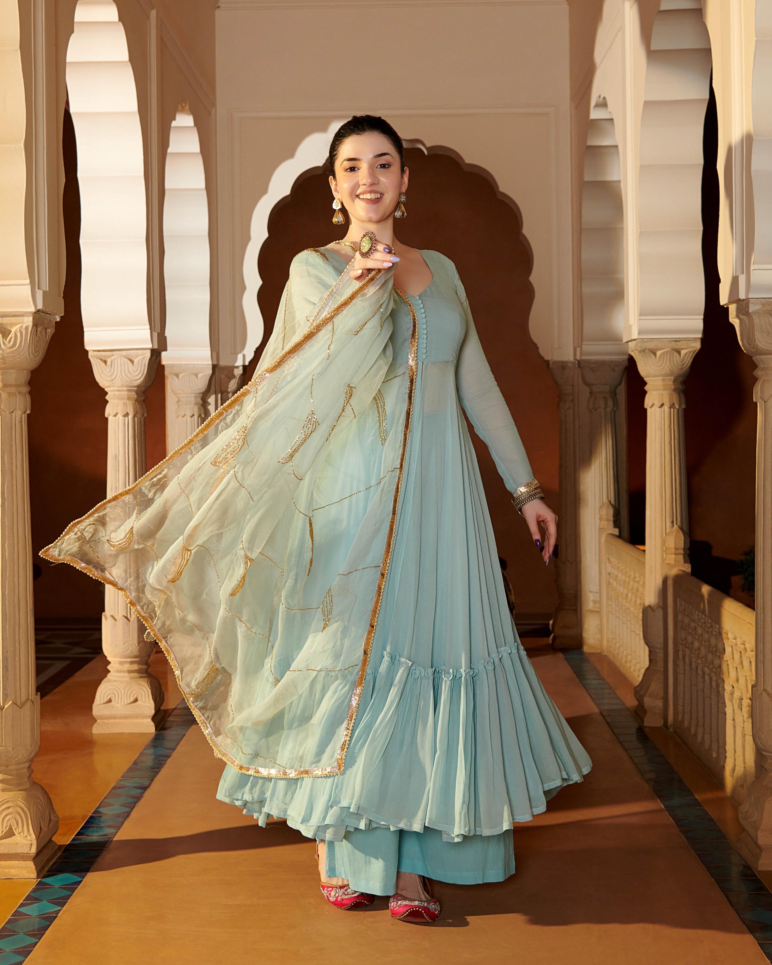 Powder Blue Georgette Suit Set with Gotapatti Work