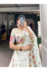 Georgette Lehenga Set with Sequins & Thread Embroidery and Embossed Lace