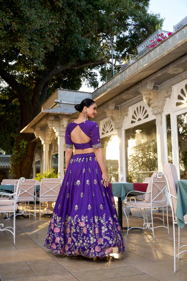 Elegant Vichitra Silk Lehenga Set with Sequins & Thread Embroidery