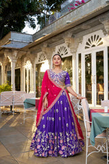 Elegant Vichitra Silk Lehenga Set with Sequins & Thread Embroidery