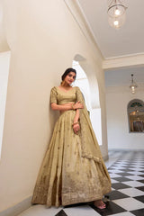 Elegant Gold Crush Lehenga Set with Sequins & Thread Embroidery