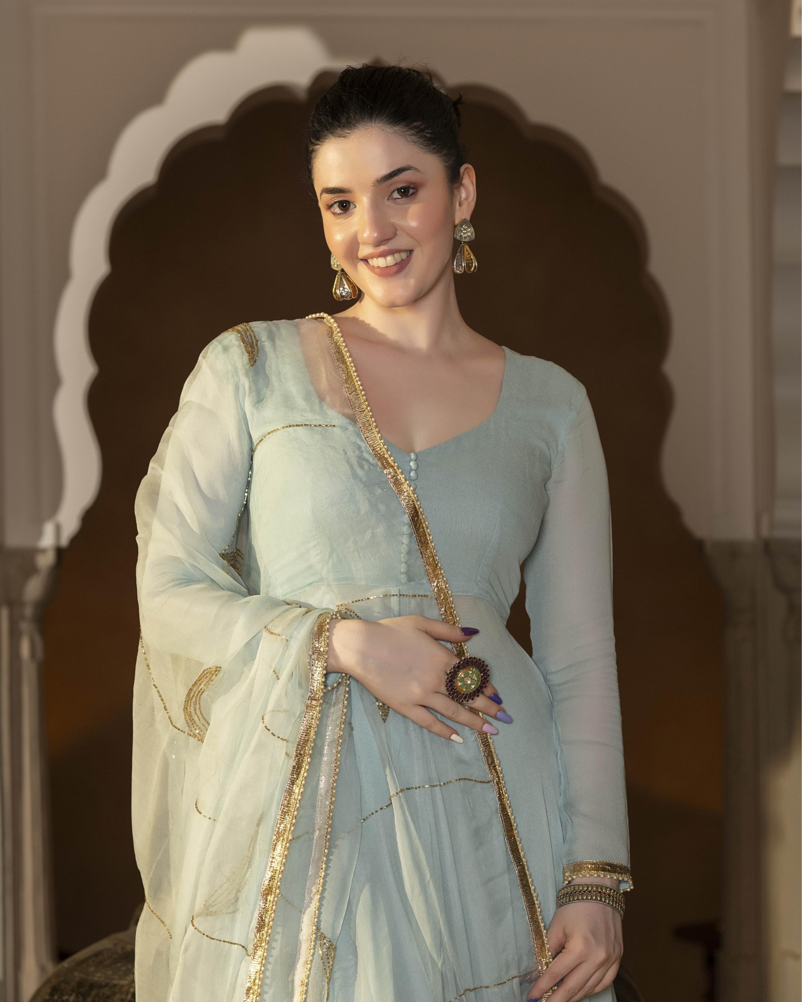 Powder Blue Georgette Suit Set with Gotapatti Work