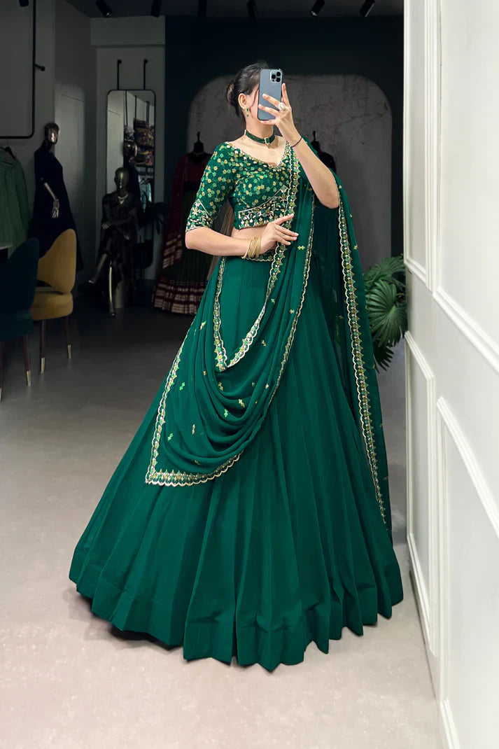 Graceful Georgette Lehenga Set with Elegant Thread Embroidery