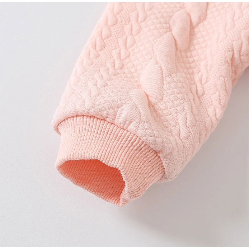 Soft Peachy Pink Baby Girls Romper Delight – Fleece-Lined Cotton Blend Infant Outfit, Cozy & Cute