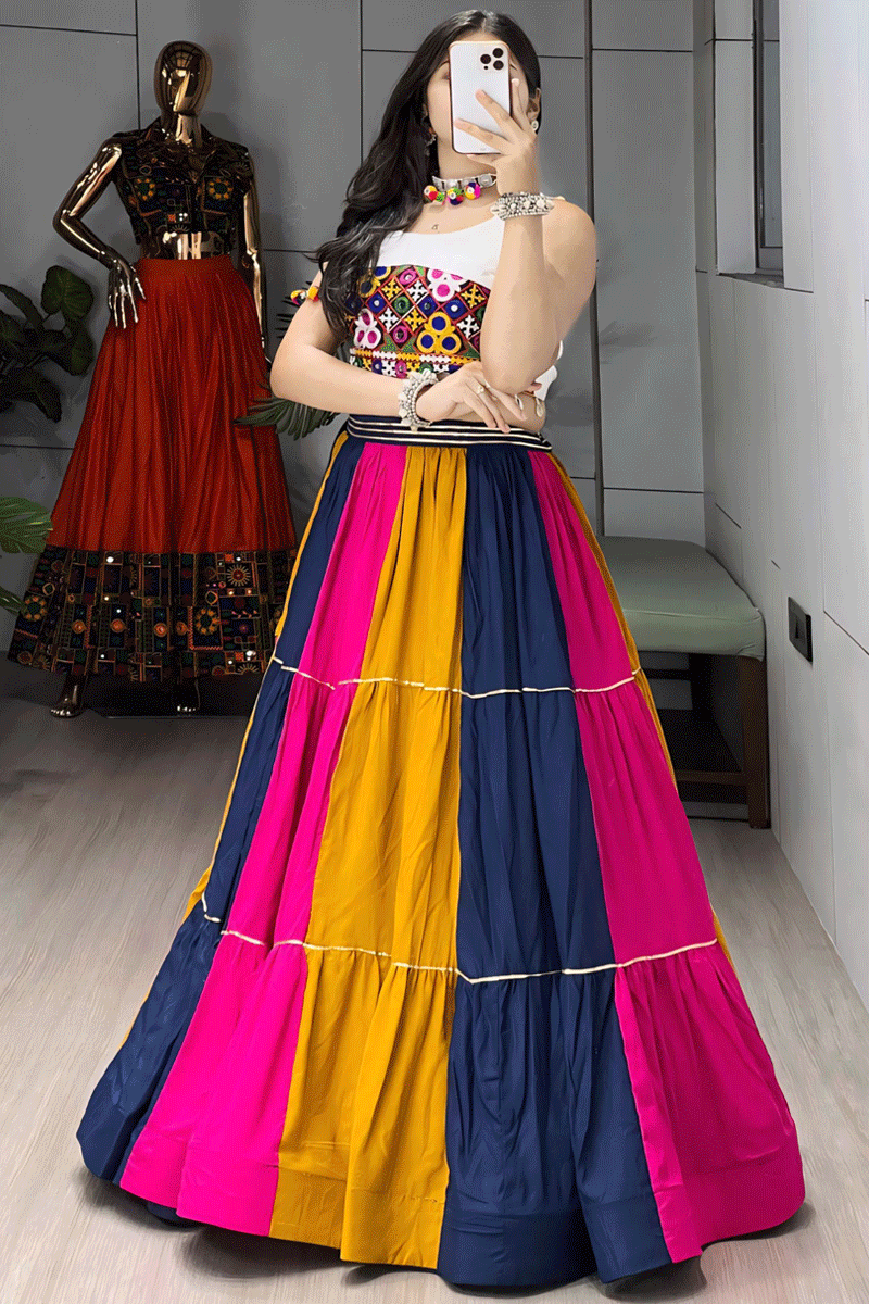 Traditional Gujrati Style Fully Stitched Multi Colour Chaniya Choli