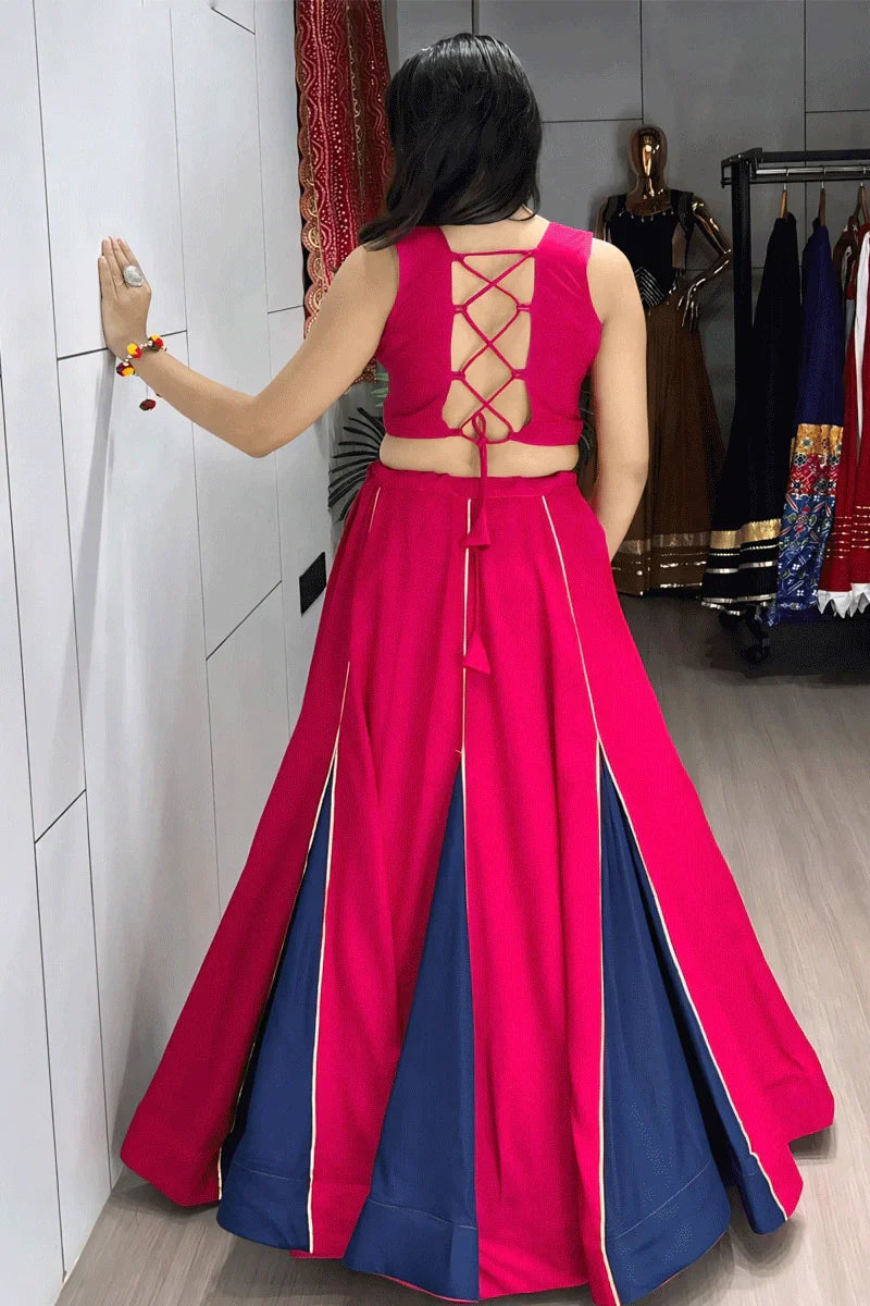 Navratri Special Pink & Navy Blue Chaniya Choli with Gamthi Belt