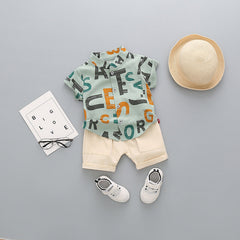 Green Printed Shirt and Shorts Set – Cotton Two-Piece Outfit for Kids
